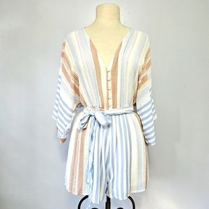 Olive Scent Stripe Three-Quarter Sleeve Romper Small NEW